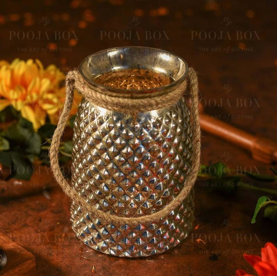 Silver Rope Jar Candle Holder