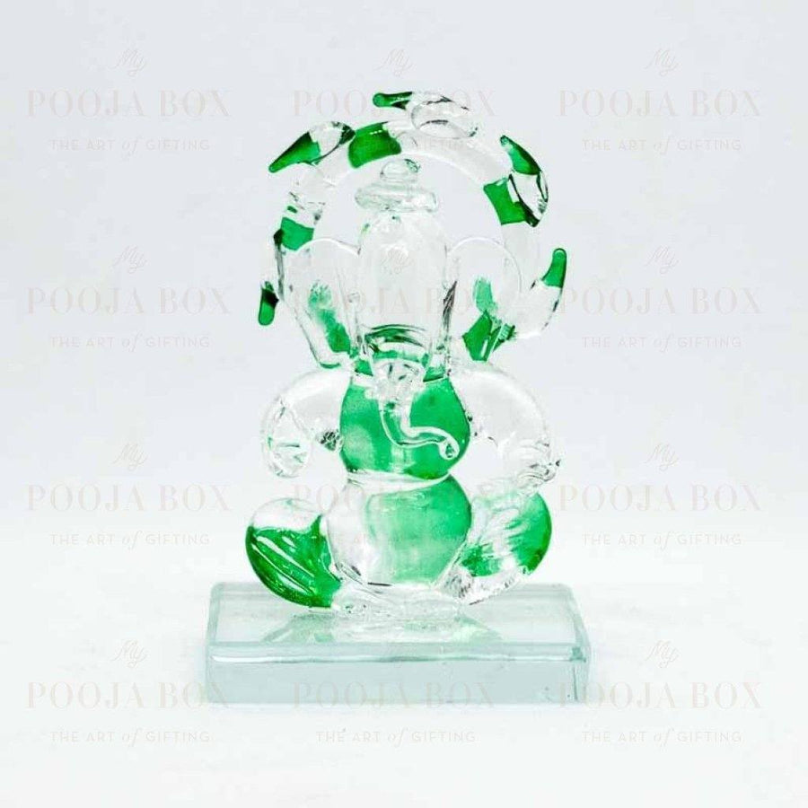Stunning Ganesh Glass Idol In Transparent White And Green Idols