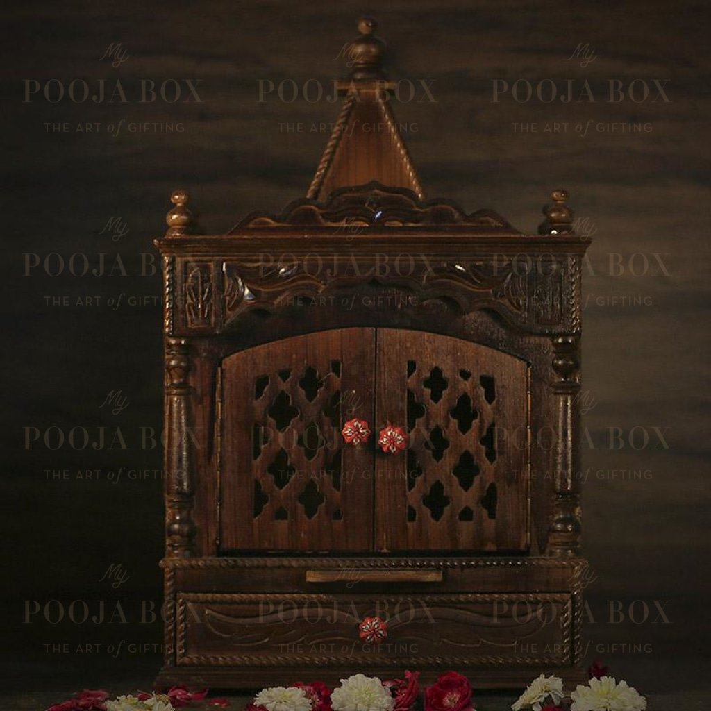 Traditional Wood Pooja Mandir With Doors Temple