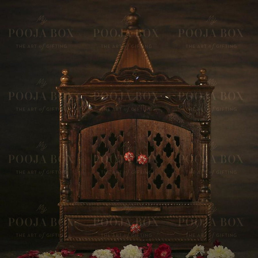 Traditional Wood Pooja Mandir With Doors Temple