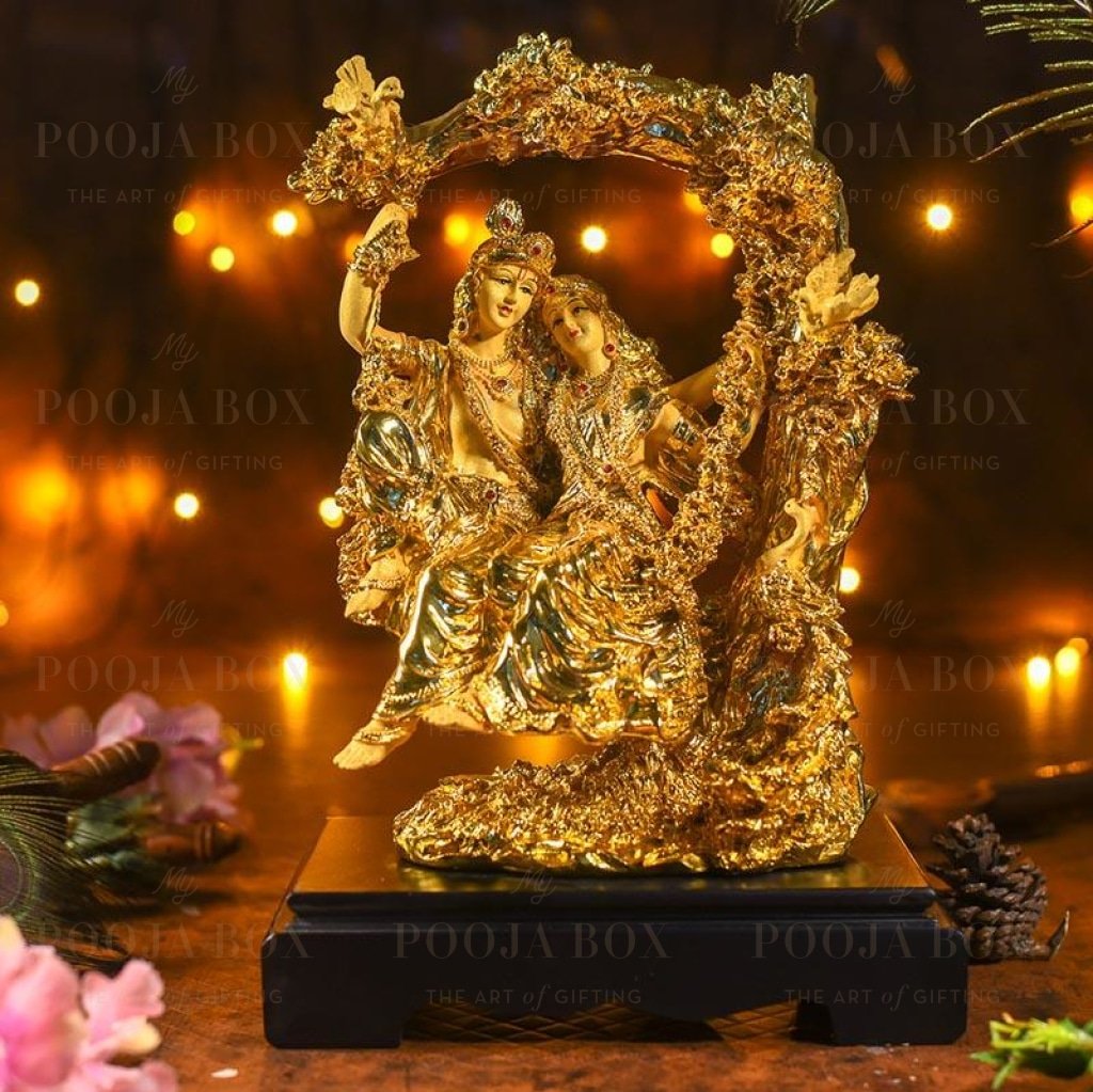 White Golden Radha Krishna Jhula Idols