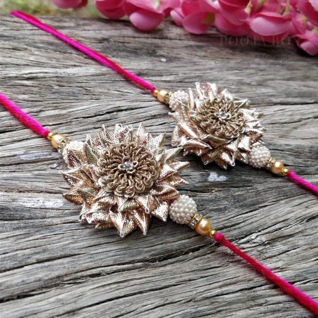 Send Online Zardosi Gota Patti Rakhi Set of 2 