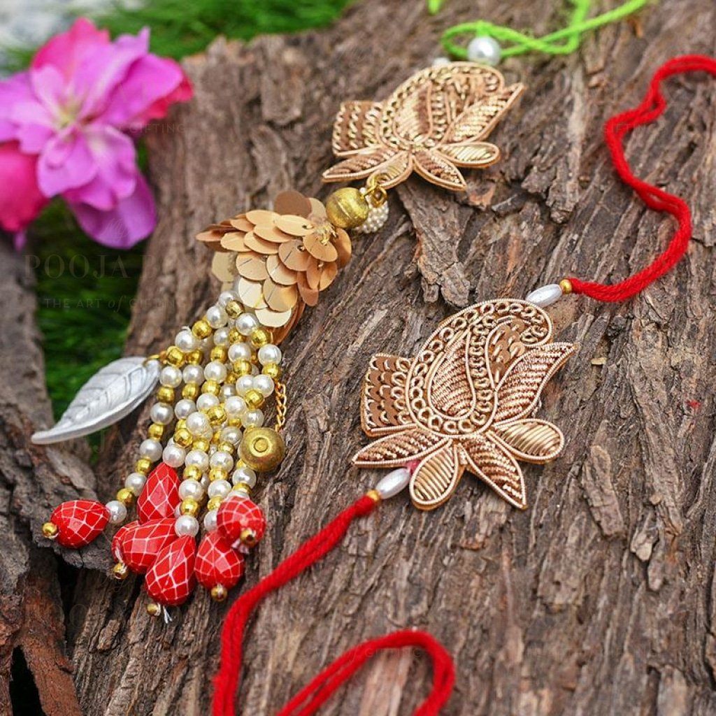 Zari Sequins Beads Ornate Bhaiya Bhabhi Rakhi